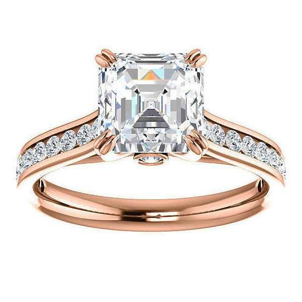Asscher cut Moissanite Double Prong Channel Eng Ring