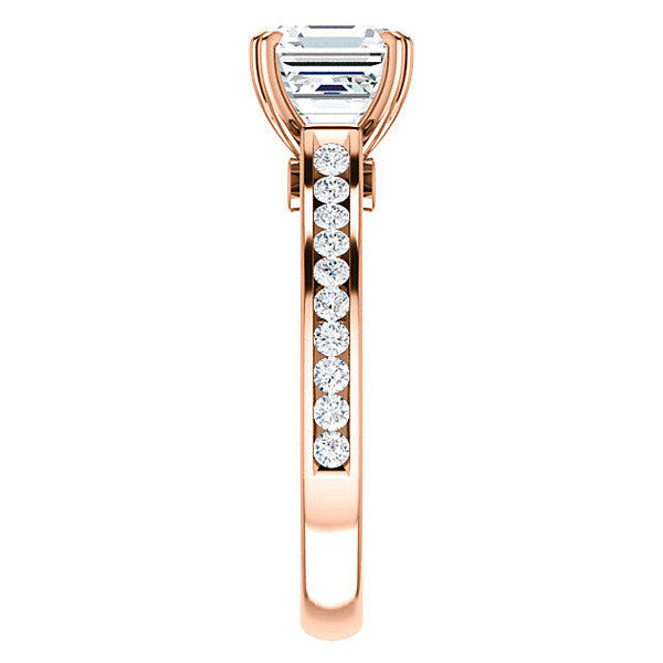 Asscher cut Moissanite Double Prong Channel Eng Ring