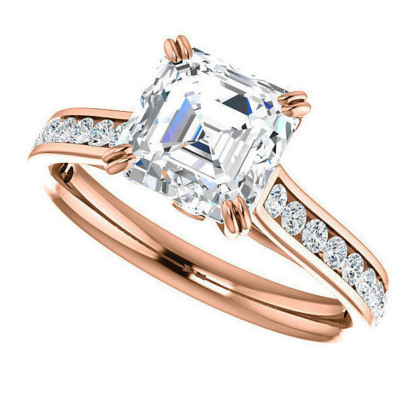 Asscher cut Moissanite Double Prong Channel Eng Ring