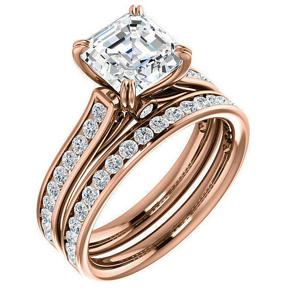 Asscher cut Moissanite Double Prong Channel Eng Ring
