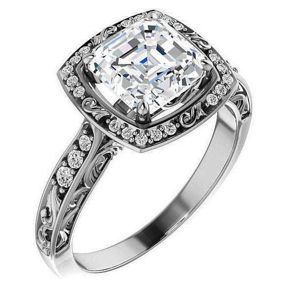 Moissanite Antique Scroll Halo Engagement Ring