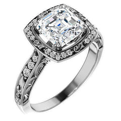 Moissanite Antique Scroll Halo Engagement Ring