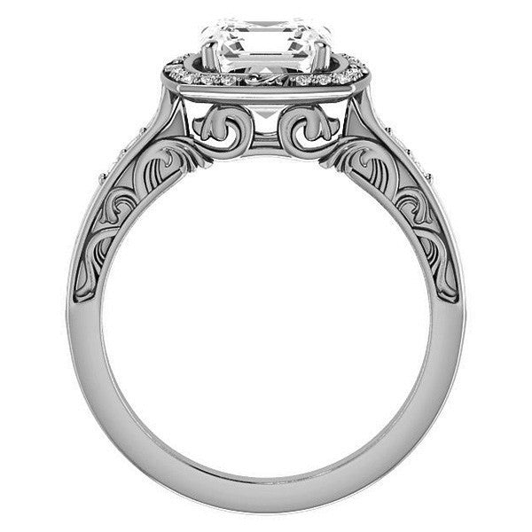 Moissanite Antique Scroll Halo Engagement Ring