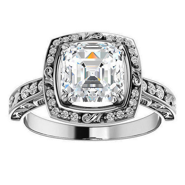 Moissanite Antique Scroll Halo Engagement Ring