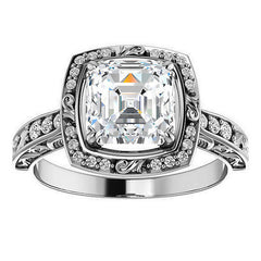 Moissanite Antique Scroll Halo Engagement Ring