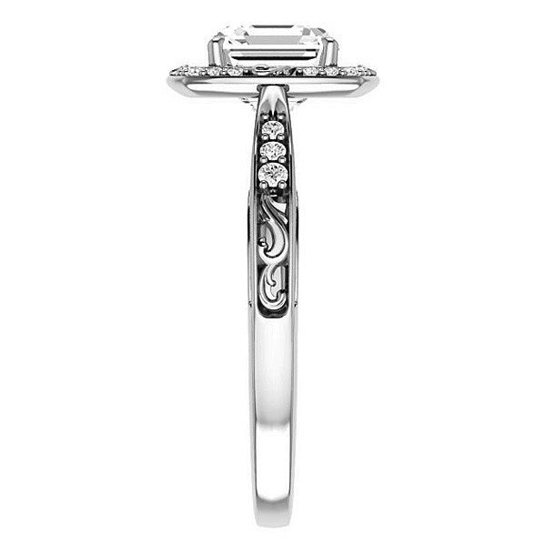 Moissanite Antique Scroll Halo Engagement Ring