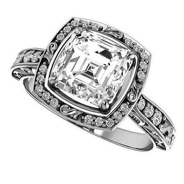 Moissanite Antique Scroll Halo Engagement Ring