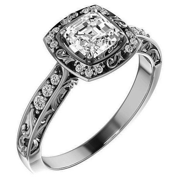 Moissanite Antique Scroll Halo Engagement Ring