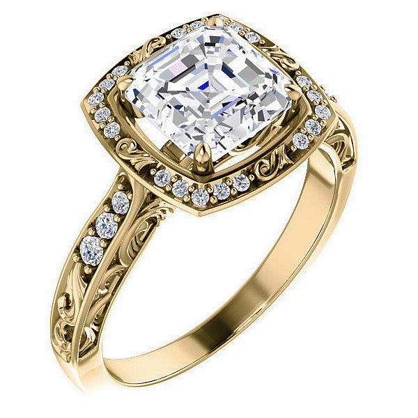 Moissanite Antique Scroll Halo Engagement Ring