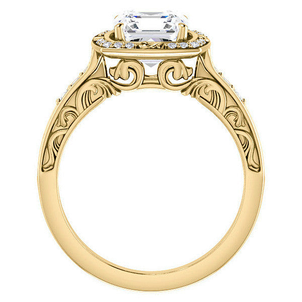 Moissanite Antique Scroll Halo Engagement Ring