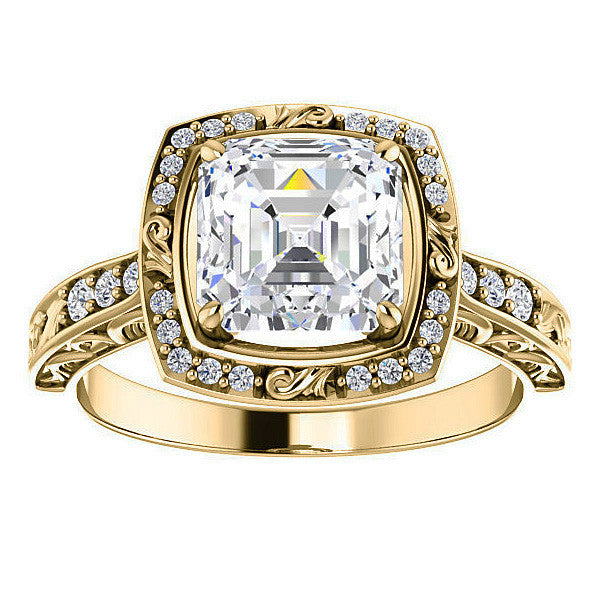 Moissanite Antique Scroll Halo Engagement Ring