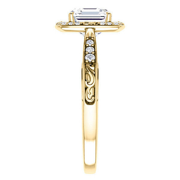 Moissanite Antique Scroll Halo Engagement Ring