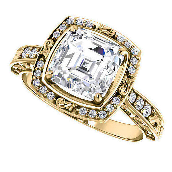 Moissanite Antique Scroll Halo Engagement Ring
