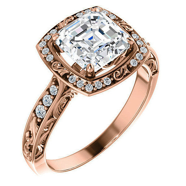 Moissanite Antique Scroll Halo Engagement Ring