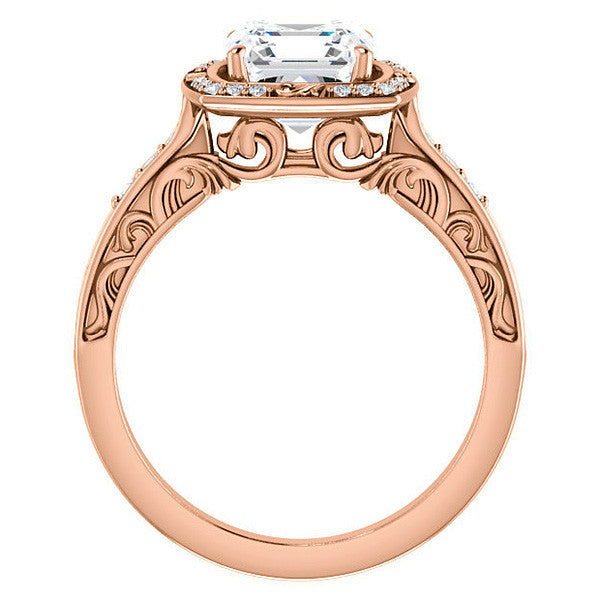 Moissanite Antique Scroll Halo Engagement Ring