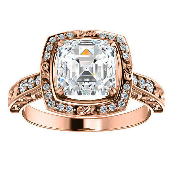 Moissanite Antique Scroll Halo Engagement Ring