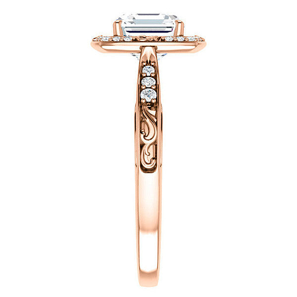 Moissanite Antique Scroll Halo Engagement Ring