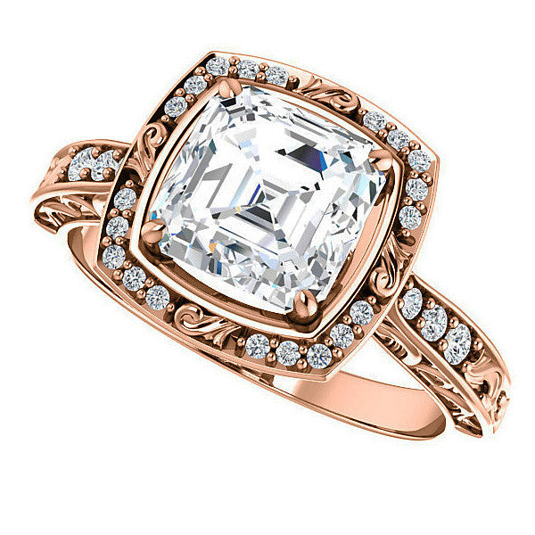 Moissanite Antique Scroll Halo Engagement Ring