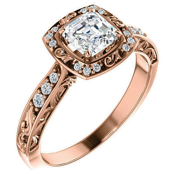 Moissanite Antique Scroll Halo Engagement Ring