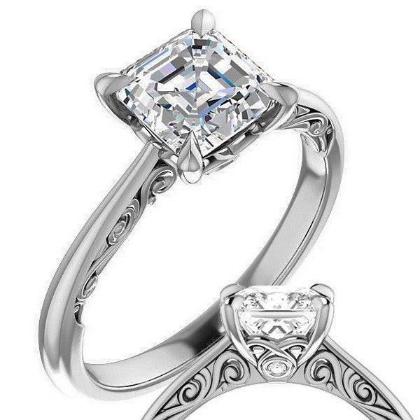 Asscher Surprise Stone Solitaire with Scroll Accents