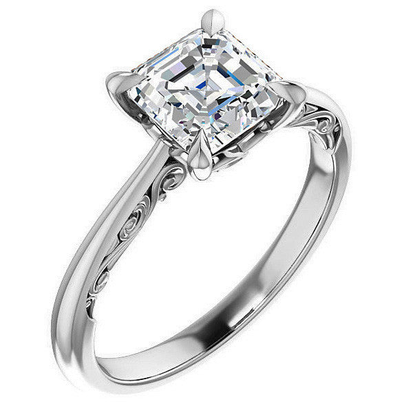 Asscher Surprise Stone Solitaire with Scroll Accents
