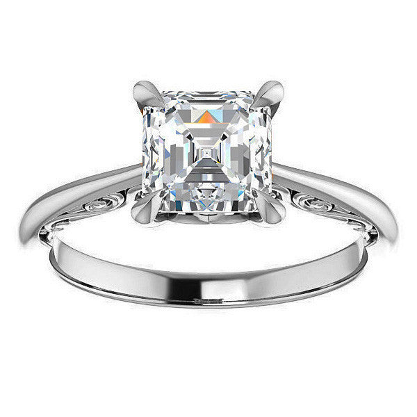 Asscher Surprise Stone Solitaire with Scroll Accents