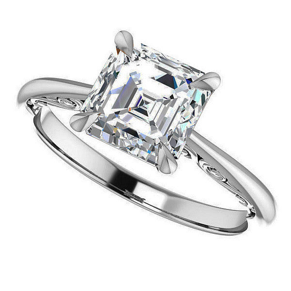 Asscher Surprise Stone Solitaire with Scroll Accents