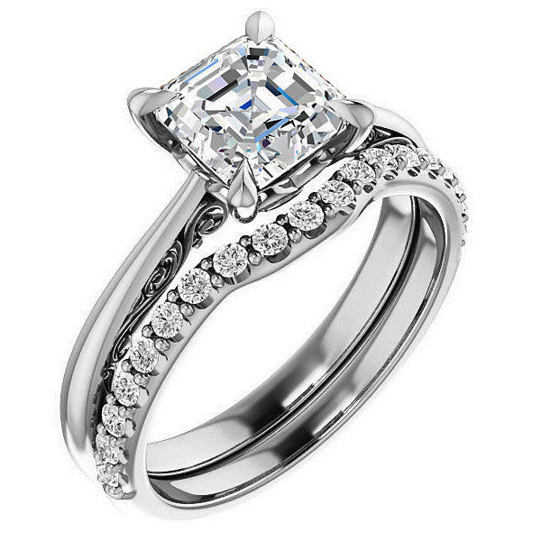 Asscher Surprise Stone Solitaire with Scroll Accents