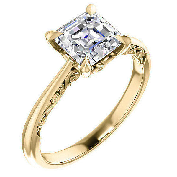Asscher Surprise Stone Solitaire with Scroll Accents