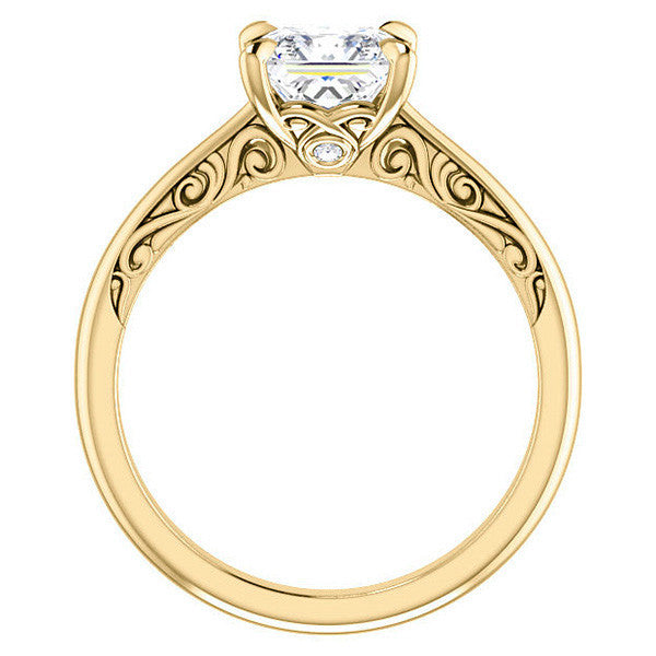Asscher Surprise Stone Solitaire with Scroll Accents