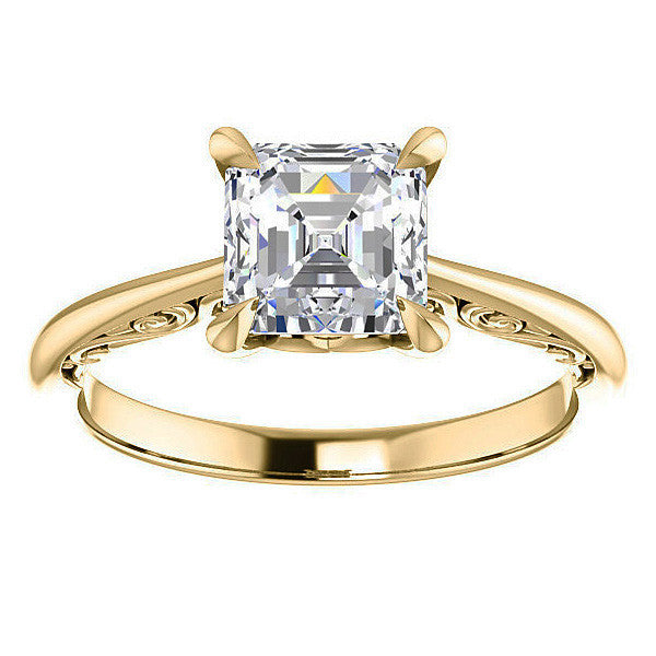 Asscher Surprise Stone Solitaire with Scroll Accents