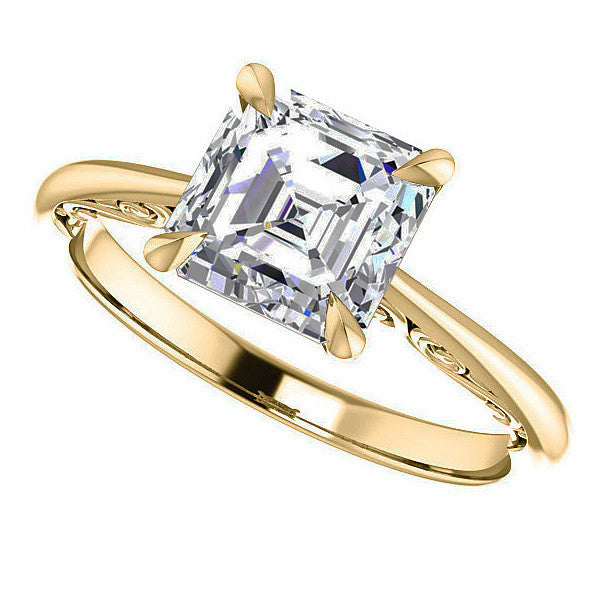 Asscher Surprise Stone Solitaire with Scroll Accents
