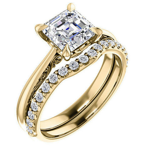 Asscher Surprise Stone Solitaire with Scroll Accents