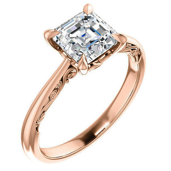 Asscher Surprise Stone Solitaire with Scroll Accents