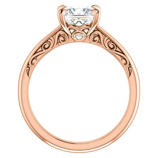 Asscher Surprise Stone Solitaire with Scroll Accents
