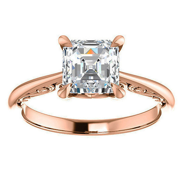 Asscher Surprise Stone Solitaire with Scroll Accents