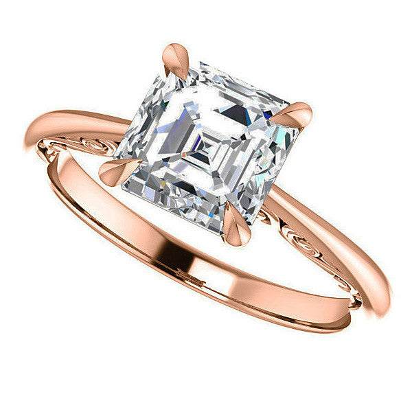 Asscher Surprise Stone Solitaire with Scroll Accents