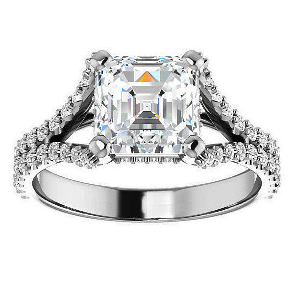 Asscher cut Moissanite Split Shank Engagement Ring
