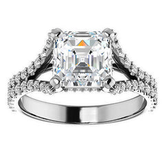 Asscher cut Moissanite Split Shank Engagement Ring