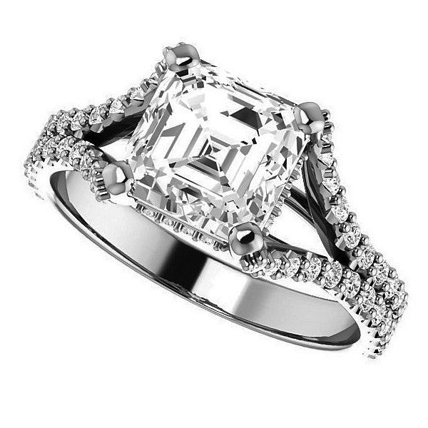 Asscher cut Moissanite Split Shank Engagement Ring