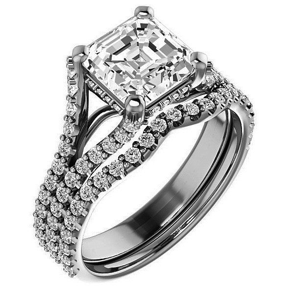 Asscher cut Moissanite Split Shank Engagement Ring