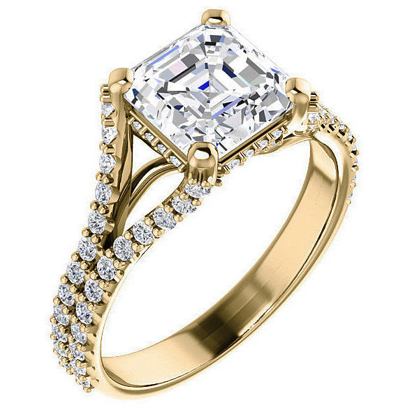 Asscher cut Moissanite Split Shank Engagement Ring
