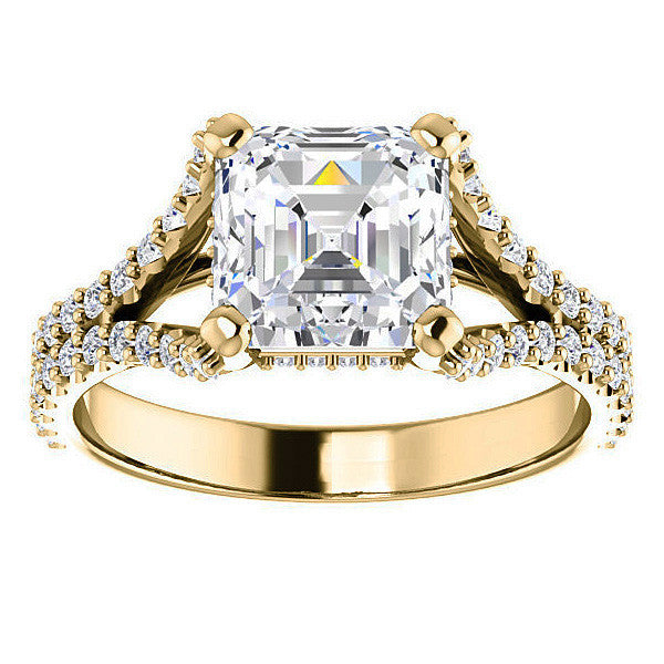 Asscher cut Moissanite Split Shank Engagement Ring