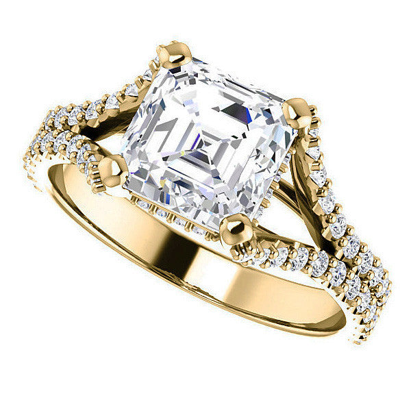 Asscher cut Moissanite Split Shank Engagement Ring