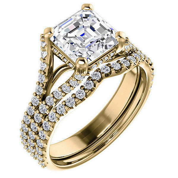 Asscher cut Moissanite Split Shank Engagement Ring