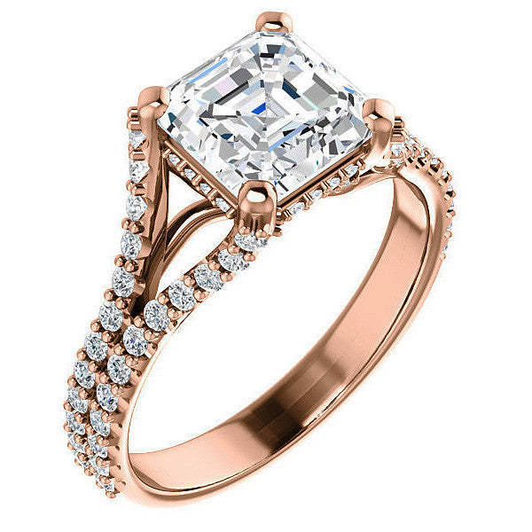 Asscher cut Moissanite Split Shank Engagement Ring
