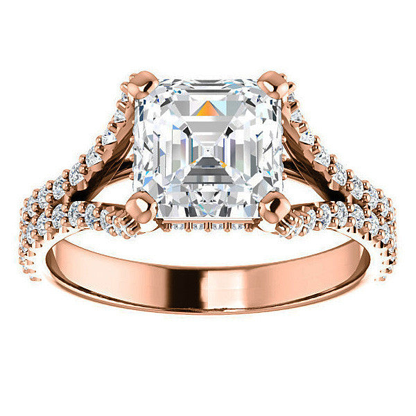Asscher cut Moissanite Split Shank Engagement Ring