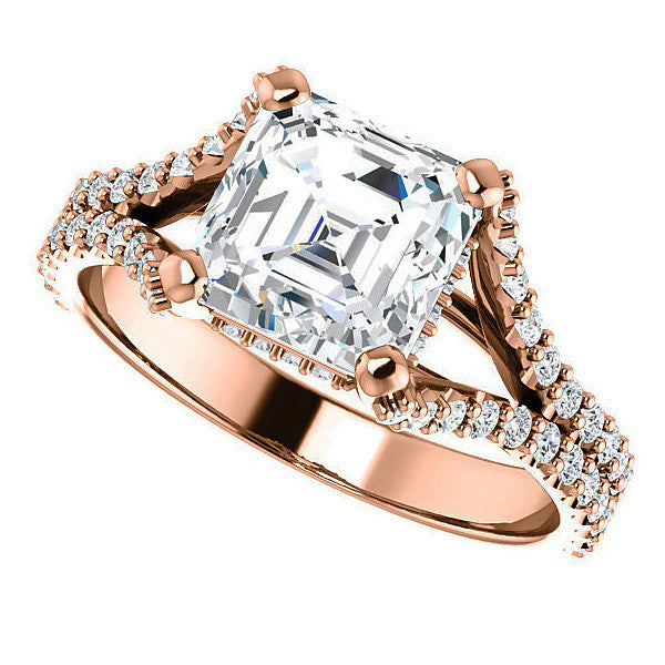 Asscher cut Moissanite Split Shank Engagement Ring