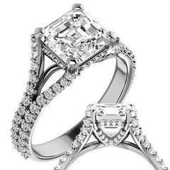 Asscher cut Moissanite Split Shank Engagement Ring