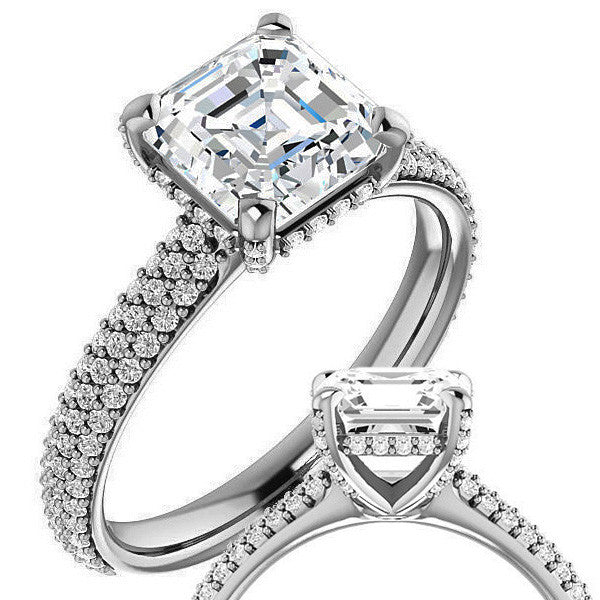 Asscher cut Moissanite Pave Style Engagement Ring
